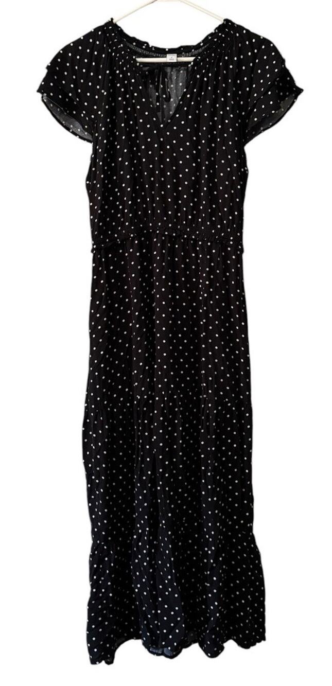 Old Navy Women Size Medium Tiered Ruffle Maxi Dress Polka Dots Rayon Flowing